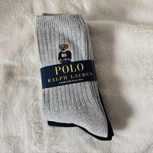 Polo Ralph Lauren Cotton Blend Socks Women size 8 Grey Navy Blue New Packaging